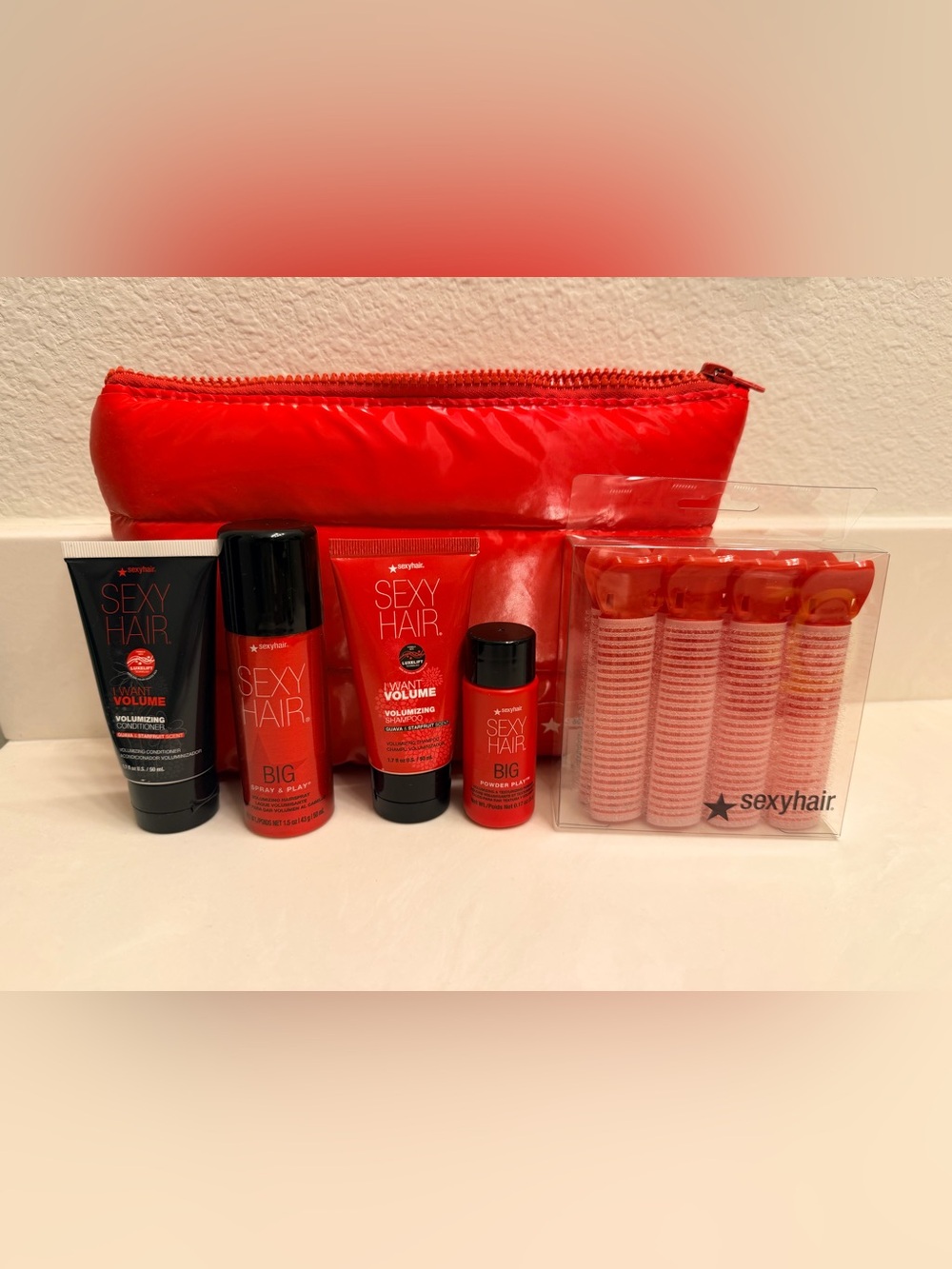 Sexy Hair I Want Volume Travel Set w/ Bag Shampoo Conditioner Hairspray Powder